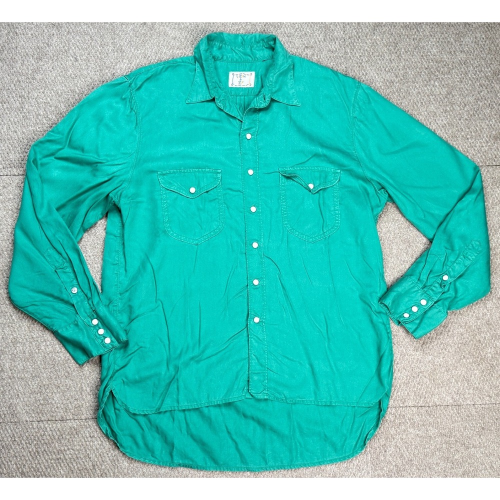 Wythe & TF Men's Tencel Gabardine Long Sleeve Snap Pearl Shirt Size Medium
